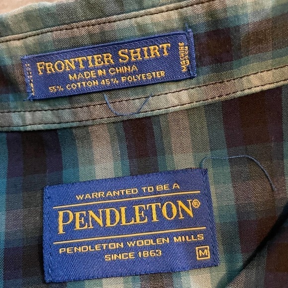 Pendleton Frontier Shirt Long Sleeve Snap Western Blue Green Plaid Mens Medium - Picture 7 of 11